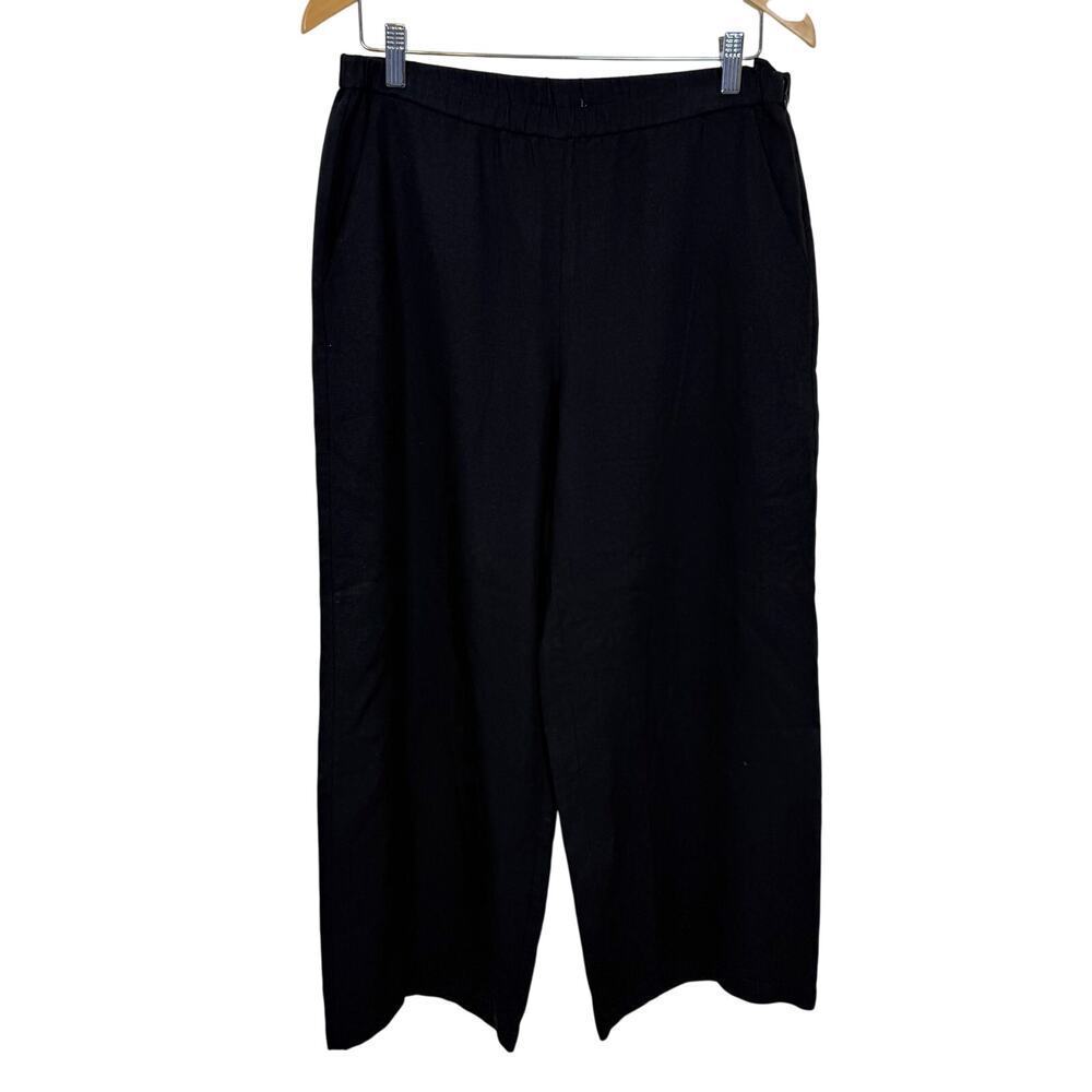Eileen Fisher Wide Leg Pants Black Small Side Zip Minimalist Lagenlook Ankle